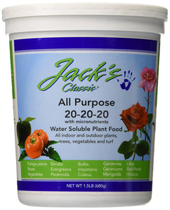 J R Peters Jacks Classic 20-20-20 All Purpose Fertilizer-1.5#